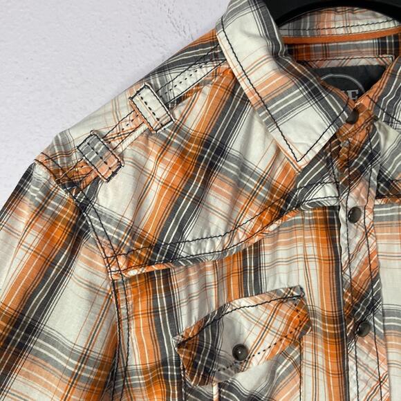 BKE Men Salmon/Gray Plaid Pattern Long Sleeve Button Down Shirt Size Medium - Picture 4 of 10